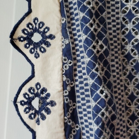 Chloe Laetitia Collection Paris Cotton Eyelet Dress Blue Cream Small MEDIUM - Picture 3 of 10